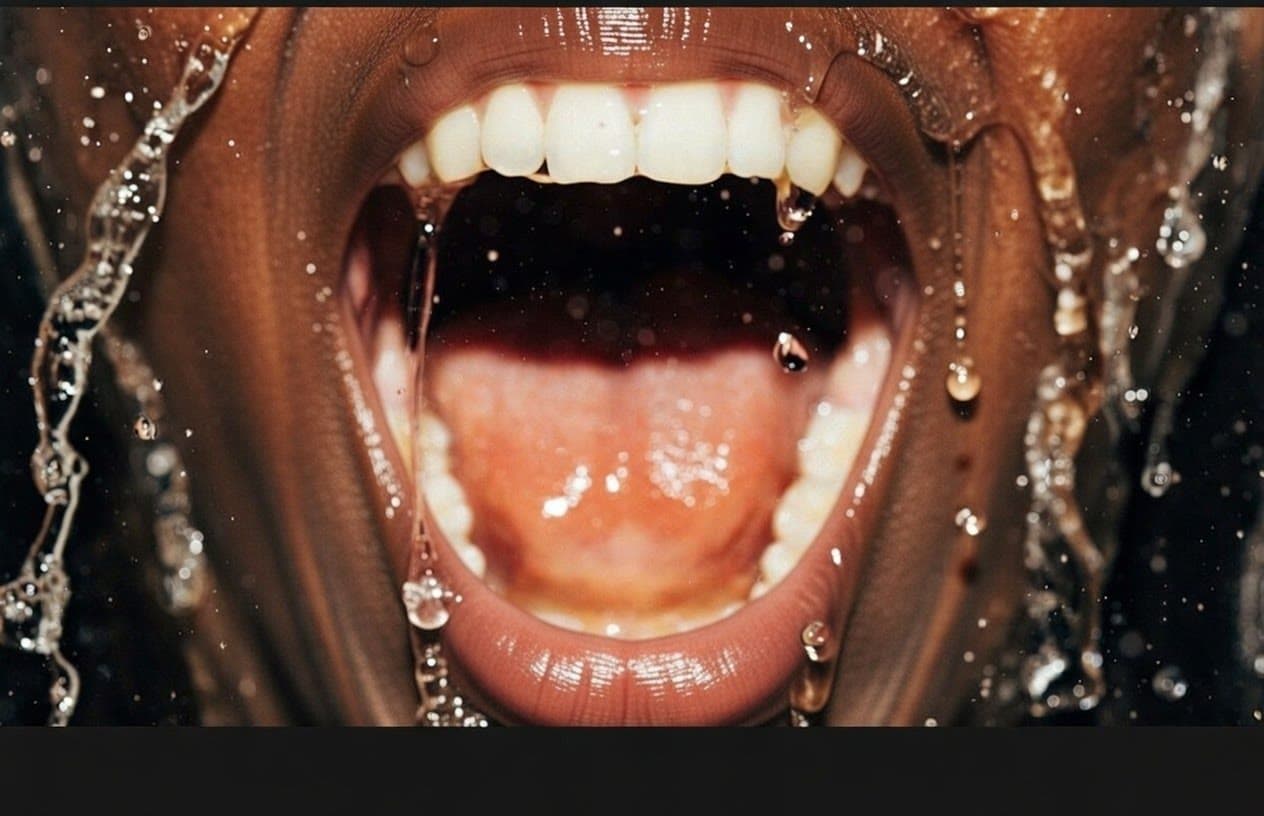 Close portrait with water on the skin after training